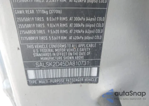 2013 Land Rover Range Rover Sport Hse из США, поврежденный, VIN SALSK2D45DA810731